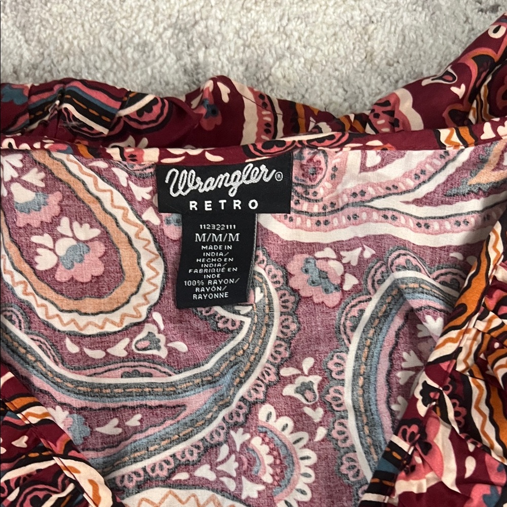Wrangler Retro Burgundy Paisley Long Sleeve Dress - Picture 3 of 4